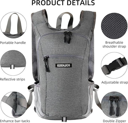 Small Hiking Backpack with Detachable Front Phone Holder, Foldable Packable Back pack with Chest and Waist Strap, Lightweight Daypack for Women Men (Gray, 15L)