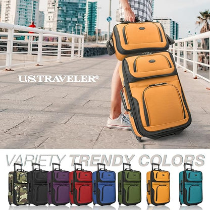 U.S. Traveler Rio Lightweight Softside Rolling Carry-on Suitcase, 2-Wheel Set, Orange