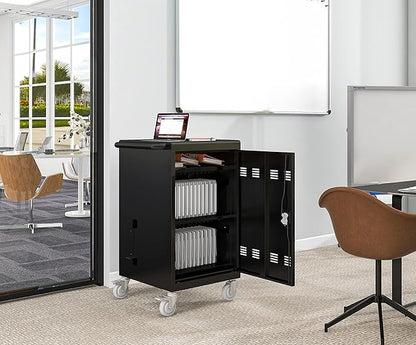 Laptop Storage Rack for Multiple Laptops, Storage for A Total of 30 Devices, Mobile Charging Cabinet and Cart for Tablets and Laptops Up to 17'' Screen Size., Black