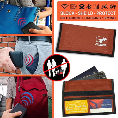 Gecko Travel Tech Faraday Bag Orange Nylon - Signal Blocker for Cell Phone, Car Key FOB, Data Privacy (ORANGE - NYLON)