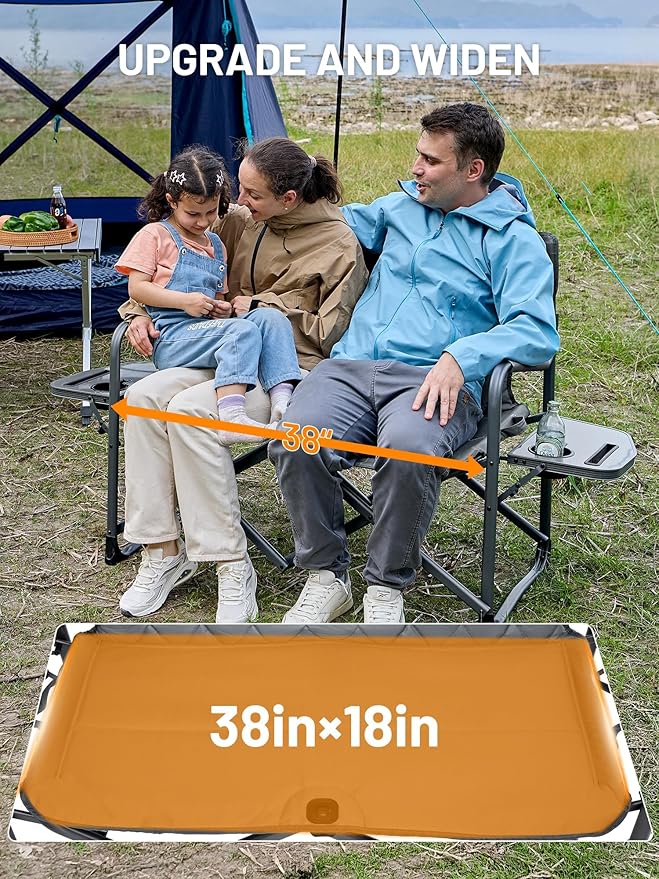 TIMBER RIDGE Double Camping Chair Portable Loveseat, Heavy Duty Folding Camp Couch, 2 person Director Chairs with Cup Holder for Outdoor Lawn Tailgates Picnic Sports Soccer Games Supports 600 lbs Grey