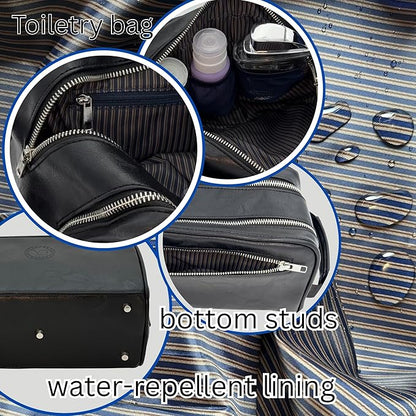 Dopp Gift Large Travel Toiletry Bag Premium Quality PU Leather Two compartments YKK Zippers Water-resistant Bottom Studs Mesh Pockets Durable Cosmetic Organizer BLACK