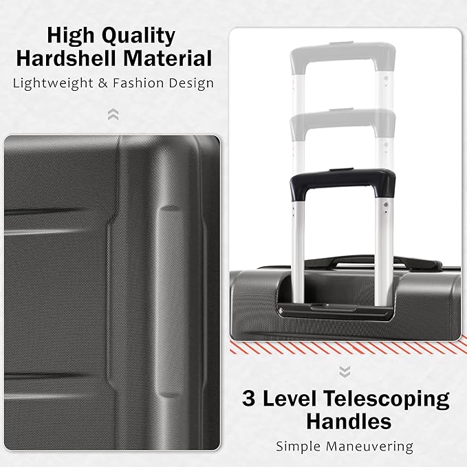 Merax Luggage Sets 4 Piece Suitcase Set, Expandable Hardside 20 IN & 24 IN Suitcase Set with Duffel Bag, Lightweight Travel Luggage with Spinner Wheels and TSA Lock(Black)