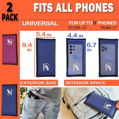 Faraday Bag Anti-Tracking GPS RFID Car Key Signal Blocker Wallet Shielding Pouch Protective Case for Cell Phone Car Key FOB, Data Privacy, Electronic Device Security (2 PACK - BLUE AND PINK)