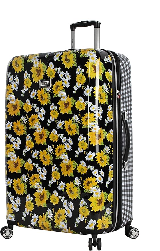 Betsey Johnson 30 Inch Checked Luggage Collection - Expandable Scratch Resistant (ABS + PC) Hardside Suitcase - Designer Lightweight Bag with 8-Rolling Spinner Wheels