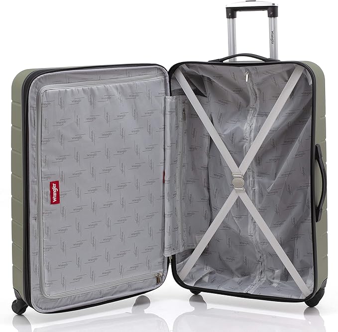 Wrangler Smart Luggage Set with Cup Holder and USB Port, Olive Green, 3 Piece