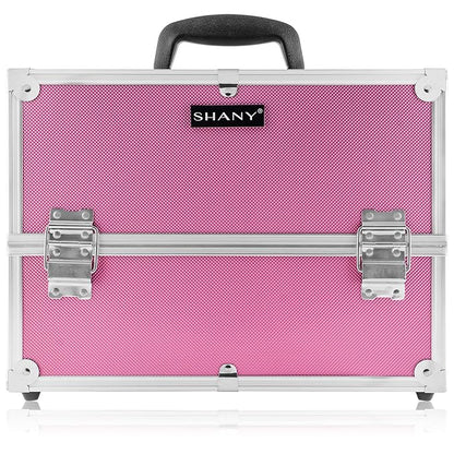 SHANY Essential Pro Makeup Train Case Cosmetic Box Portable Makeup Case Cosmetics Beauty Organizer Jewelry storage with Locks, Multi Compartments Makeup Box and Shoulder Strap - Pink