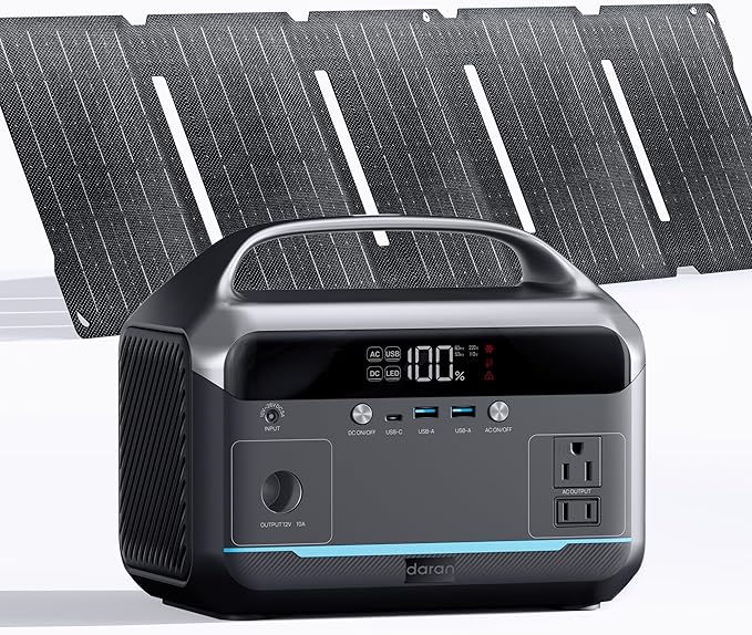 Portable Power Station 350W with 40W Foldable Solar Panel, 288Wh LiFePO4 Solar Generator, 600W Surge Battery Backup, 90,000mAh Outdoor Power Bank for Home Emergency, RV, Camping, Off-Grid, Laptops