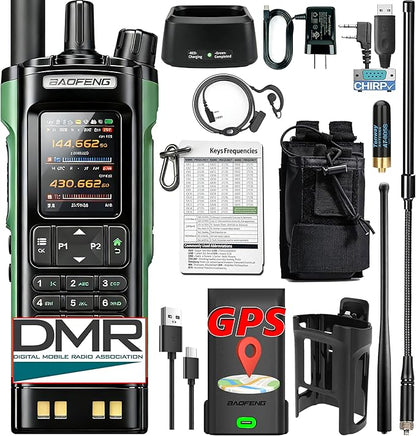 BAOFENG DMR DM-32UV Radio 10W Digital Two-Way Radio Walkie Talkie with GPS APRS NOAA Alerts Handheld ham & Complete Kit (Tactical Antenna Carry Case Programming Cable Emergency Card) for Adults