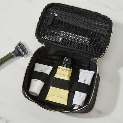 Leatherology Cognac Small Travel Organizer - Zipped mesh storage pocket, elastic loops for organization, compact travel size