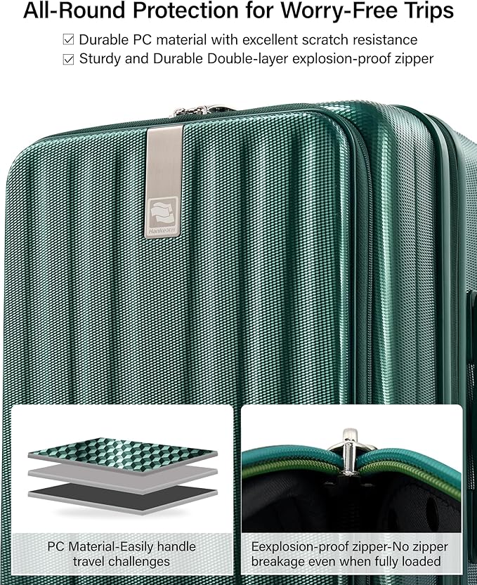 Hanke 24 Inch Expandable Luggage Top Opening Checked Bag Luggage Hard Shell Suitcases with Wheels Lightweight Travel Luggage Medium Suitcase with Lock for Woman Men-Blackish Green
