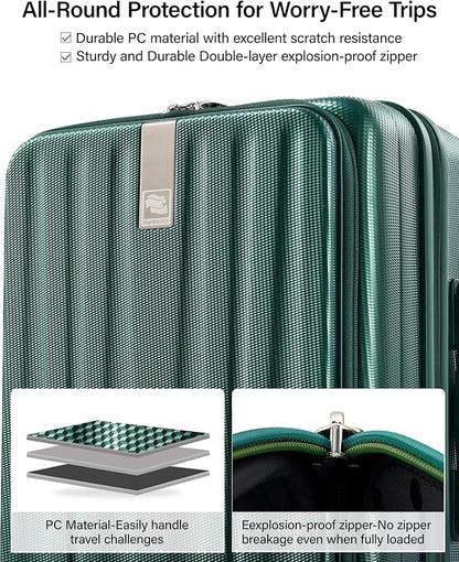 Hanke 26 Inch Expandable Luggage Top Opening Checked Bag Luggage Hard Shell Suitcases with Wheels Lightweight Travel Luggage Heavy Duty Luggage Suitcase with Lock for Woman Men-Blackish Green