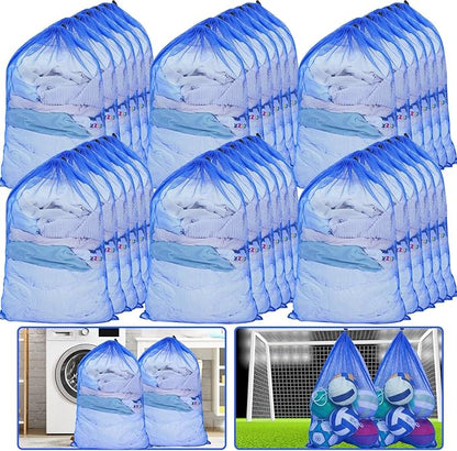 Berlune 30 Pack Large Mesh Laundry Bags, 24 x 36 Inch Bulk Wash Set with Drawstring for Commercial Use, Dorms, Vacation Rentals, Laundromats, Apartments & Facilities(Blue)