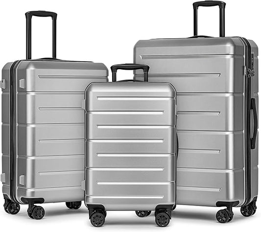 KYME Luggage Sets 3 Piece Hard Shell 22in/26in/30in Suitcases with Wheels Hardside Suitcase Set with TSA Lock Travel Rolling Luggage Set for Women Men Silver Grey