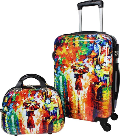 World Traveler VentureX Airline Approved 2-Piece Carry-On Luggage Set – Lightweight Hardside Polycarbonate Suitcase with Spinner Wheels - Paris Nights