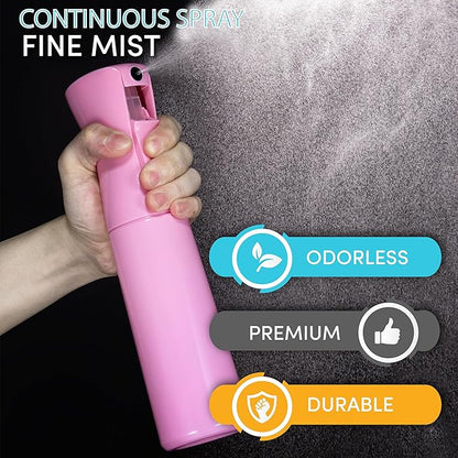 Hula Home Continuous Spray Bottle for Hair (10.1oz/300ml) Empty Ultra Fine Plastic Water Mist Sprayer – For Hairstyling, Cleaning, Salons, Plants, Essential Oil Scents & More - Pink