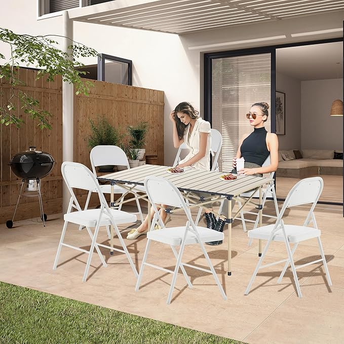4 Pack White Folding Chairs with Padded Cushion and Back, Portable Heavy Duty Metal Frame Commercial Seat, Foldable Indoor Outdoor Chairs with 330-LBS Capacity for Office Party Events Kitchen Wedding