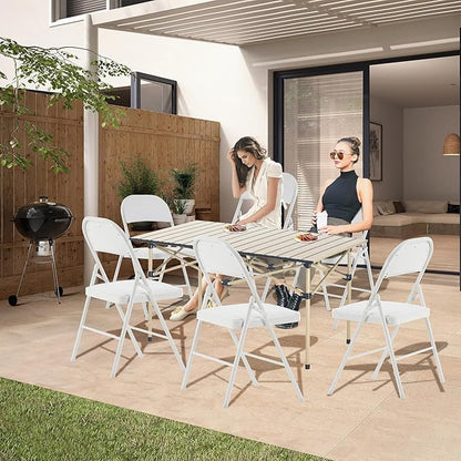4 Pack White Folding Chairs with Padded Cushion and Back, Portable Heavy Duty Metal Frame Commercial Seat, Foldable Indoor Outdoor Chairs with 330-LBS Capacity for Office Party Events Kitchen Wedding