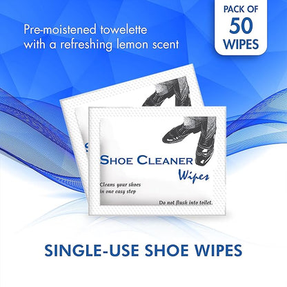 Diamond Wipes Pre-Moistened Shoe Shine Wipes, Streak-Free Shoe Cleaner Pack of 50 Individually Wrapped Wet Wipes - Use On Leather, Travel Essentials