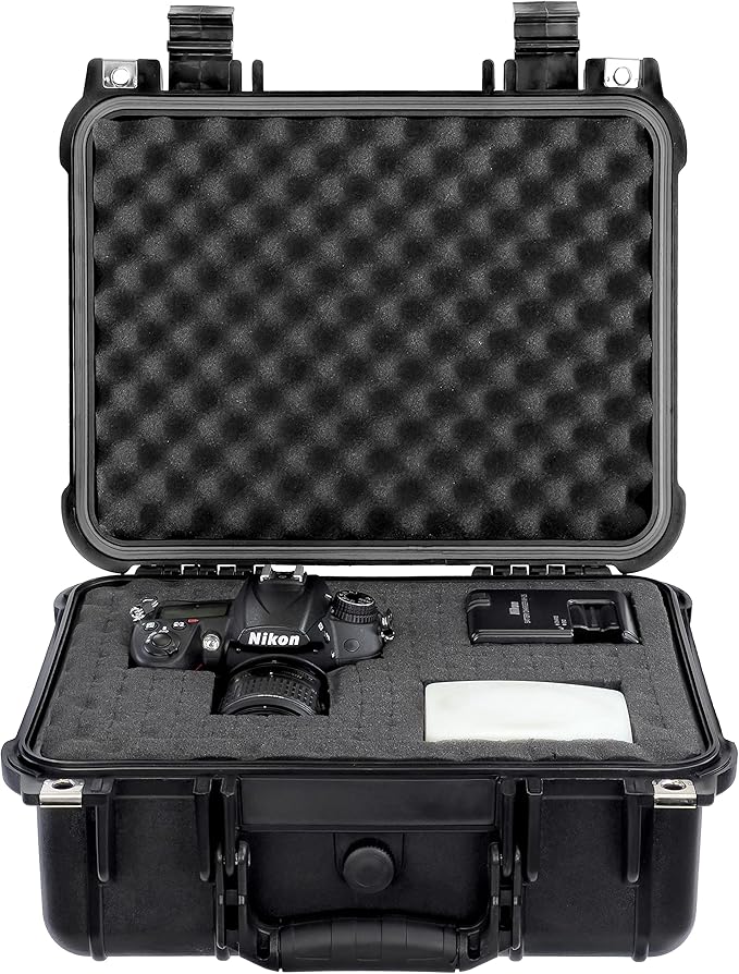 Eylar 13" Protective Hard Camera Case, IP67 Waterproof & Shockproof for Gear, Audio & Video Equipment, Drones, and Tools with Customizable Foam, TSA Approved, 13.37 Inch x 11.62 Inch x 6 Inch (Black)