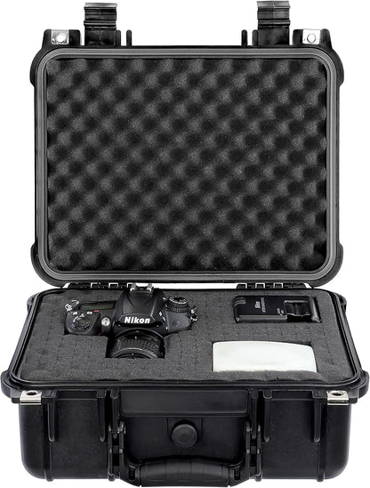 Eylar 13" Protective Hard Camera Case, IP67 Waterproof & Shockproof for Gear, Audio & Video Equipment, Drones, and Tools with Customizable Foam, TSA Approved, 13.37 Inch x 11.62 Inch x 6 Inch (Black)