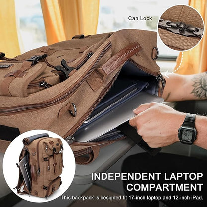 WITZMAN Travel Backpack for Men 40L Large Carry-on Airline Approved Convertible 3 in 1 laptop Bags Fit 17 inch(A8013 Brown)