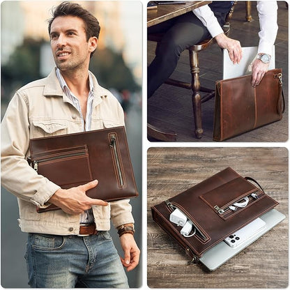Top Grain Leather Text Customizable Laptop Sleeve Bag, Vintage Design with Multiple Pockets, Fully Handmade, Compatible with MacBook Pro/Air & iPad Pro/Air & Other PC & Accessories
