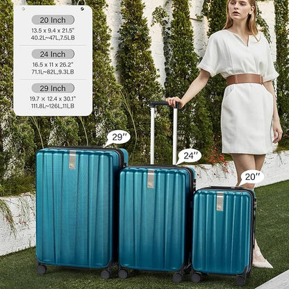 Hanke Expandable Hardshell Luggage Sets 2 Piece Extra Large Suitcases with Lock,28 Inch Luggage with Spinner Wheels, Travel Suitcase for Women Men 20 29Inch,Caribbean Blue