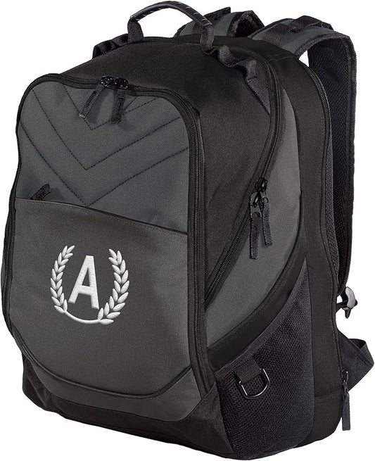 TEEAMORE Custom Travel Laptop Backpack Add Your Embroidered Monogram Computer Water Resistant Bag Dark Charcoal Black