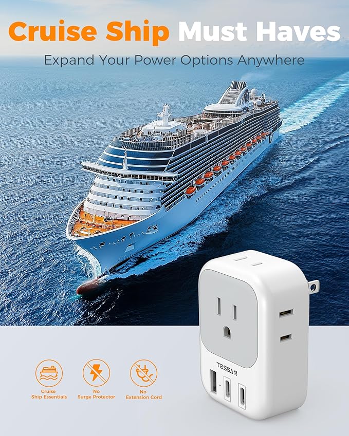 2 Prong to 3 Prong Outlet Adapter, TESSAN US to Japan Plug Adapter 2 Pack with 4 Outlets 3 USB (2 USB-C), Outlet Adaptor US to Japan China Mexico Philippines Canada Peru Thailand Vietnam