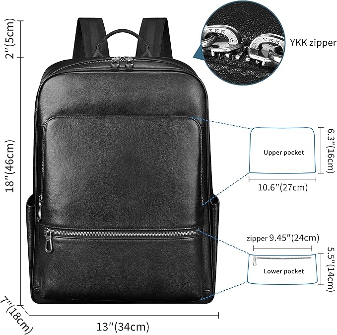 Men's Large Black Leather Backpack, 17.3 Inch Genuine Leather Laptop Backpack for Men, Minimalist & Luxury Executive Computer Backpack for Work Travel