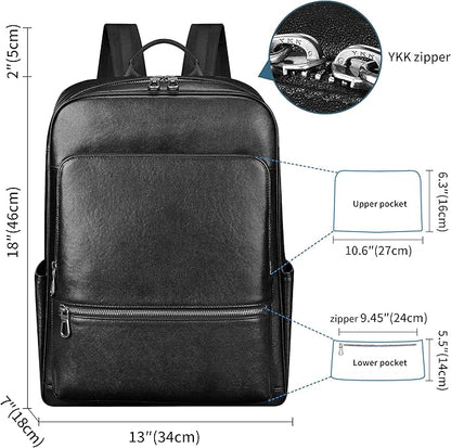 Men's Large Black Leather Backpack, 17.3 Inch Genuine Leather Laptop Backpack for Men, Minimalist & Luxury Executive Computer Backpack for Work Travel