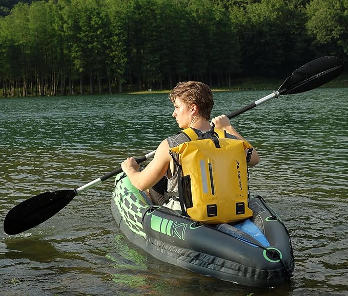 MARCHWAY Roll Top Waterproof Backpack, Floating Dry Bag 20L/30L/45L with Ergonomic Rectangular Base, Cushioned Back, Hip Strap for Hiking Camping Kayaking Travel (Yellow, 45L)