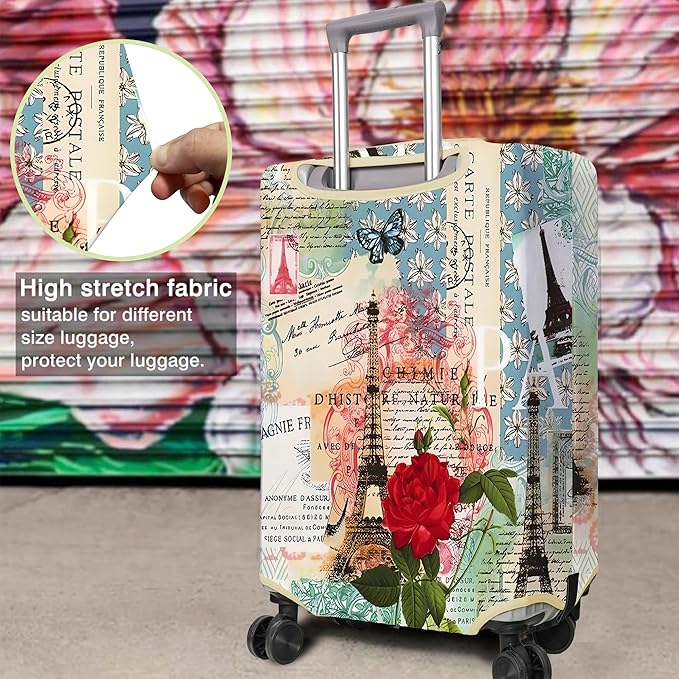 Travel Luggage Cover Suitcase Protector Fits 18-32 Inch Wheel Covers PatternedTravel Related Items Flower Luggage Protector Elastic M