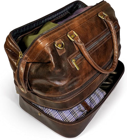 Leather Duffle Adventure Bag Weekender Travel Luggage with Shoe Compartment