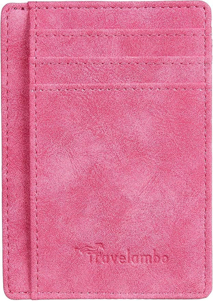 Travelambo Slim Wallet Front Pocket Minimalist Leather RFID Blocking Medium Size