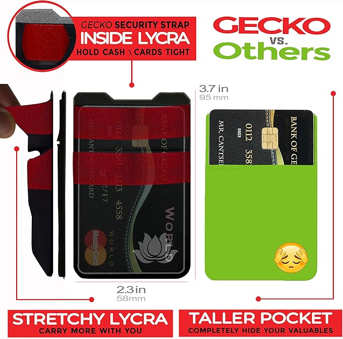 Gecko Travel Tech Double Pocket - Adhesive Card Holder - Cell Phone Pouch - Stick on Spandex Pocket - Carry Credit Cards and Cash (2 PACK - ENLIGHTENED - COMBO)