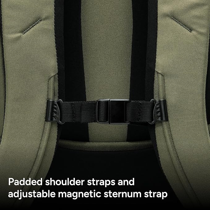 Halfday Roamer All-in-One Travel Backpack | 15” Laptop Compartment, Built-In Shoe/Laundry Pouch, Magnetic Sternum Strap, Padded Shoulder Support | Weekend & Business Trip Carry-On Bag, Olive