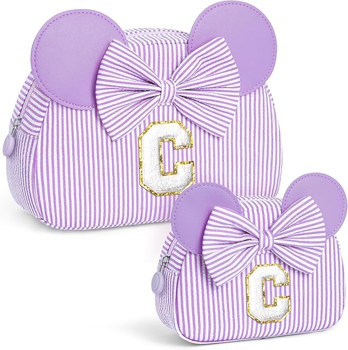 Christmas Gifts for Girls Kids - Birthday Gifts for 3 4 5 6 7 8 9 10 11 Years Old Girl Initial Makeup Bags | Travel Cosmetic Bag | Stocking Stuffers for Girls Teen Daughter Sister Purple C