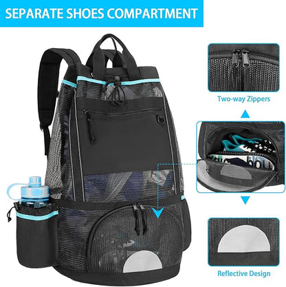 Fasrom Scuba Diving Backpack, XL Mesh Dive Bag for Snorkeling Gear, Mask, Fins, Snorkel, with Shoe Compartment and Wet & Dry Separation, Black