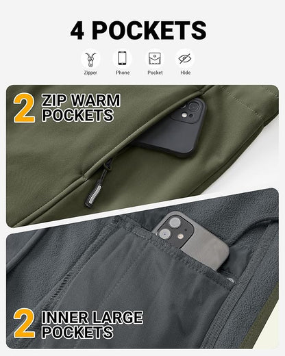 Outdoor Ventures Women's Lightweight Waterproof Fleece Lined Hooded Softshell Rain Jacket, Warm Windbreaker Long Coat