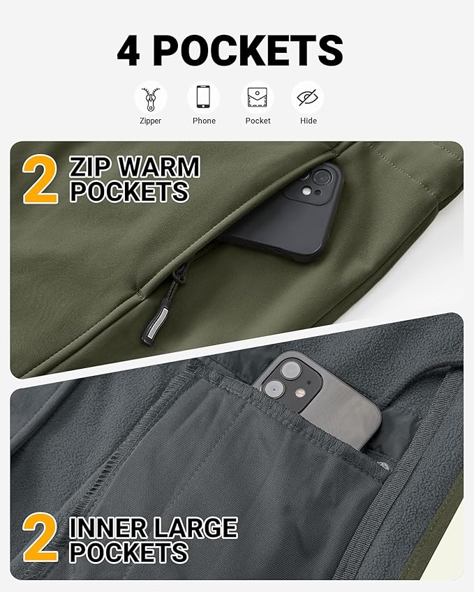 Outdoor Ventures Women's Lightweight Waterproof Fleece Lined Hooded Softshell Rain Jacket, Warm Windbreaker Long Coat