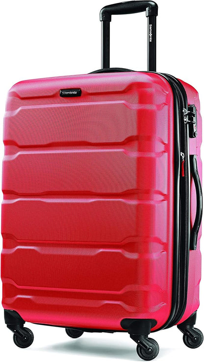 Samsonite Omni PC Hardside Expandable Luggage with Spinner Wheels, Checked-Medium 24-Inch, Red