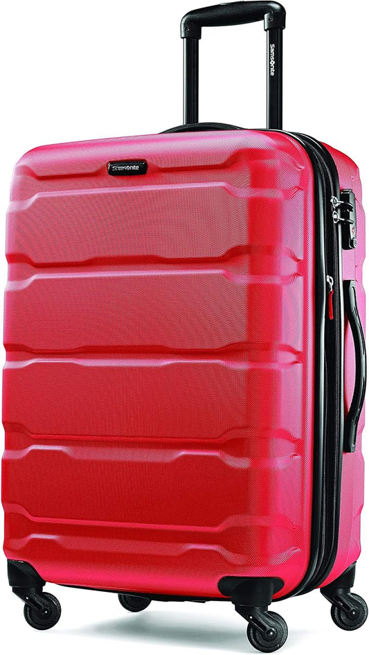 Samsonite Omni PC Hardside Expandable Luggage with Spinner Wheels, Checked-Medium 24-Inch, Red