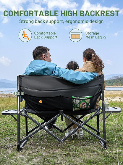 TIMBER RIDGE Double Camping Chair Portable Loveseat, Heavy Duty Folding Camp Couch, 2 person Director Chairs with Cup Holder for Outdoor Lawn Tailgates Picnic Sports Soccer Games Supports 600 lbs Grey