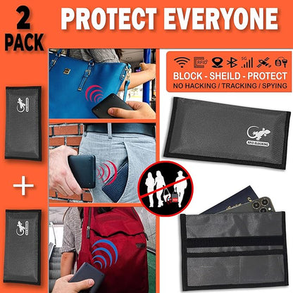 Two Faraday Bags Anti-Tracking GPS RFID Signal Blocker Wallet Shielding Pouches (x2) Protective Cases for Cell Phone Car Key FOB, Data Privacy, Electronic Device Security (2 PACK - POCKET GRAY)