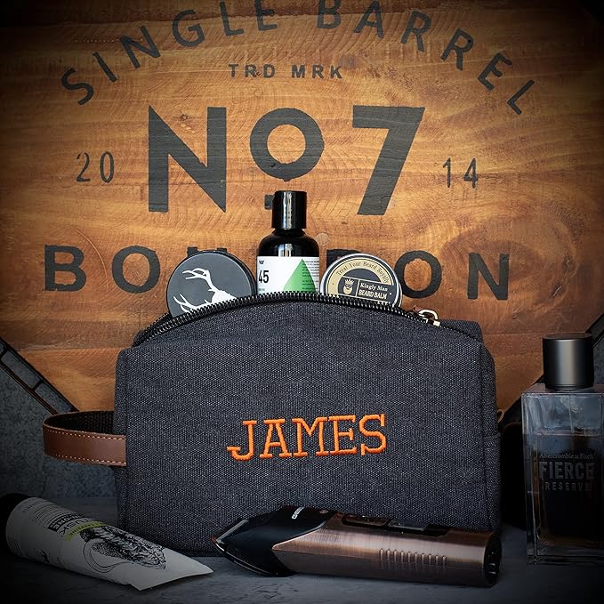 Embroidered - Handcrafted Personalized Toiletry Bag for Men Custom w/Name - 5 Canvas & 8 Thread Color - Gifts for Men