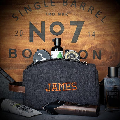 Embroidered - Handcrafted Personalized Toiletry Bag for Men Custom w/Name - 5 Canvas & 8 Thread Color - Gifts for Men