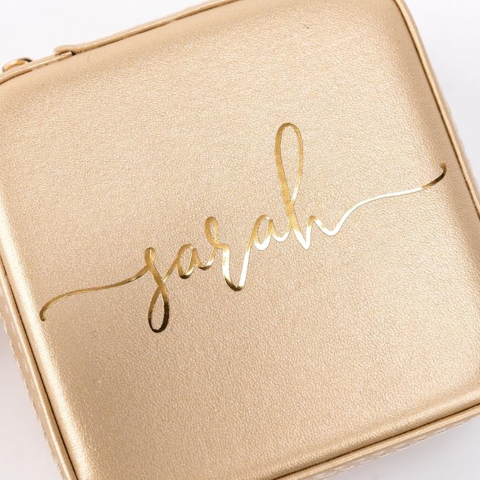 Angelina's Palace Personalized Jewelry Case with Name Engraved,Custom Leather Travel Jewelry Organizer Box for Rings,Earrings,Necklaces,Birthday Bridesmaid Gift For Women