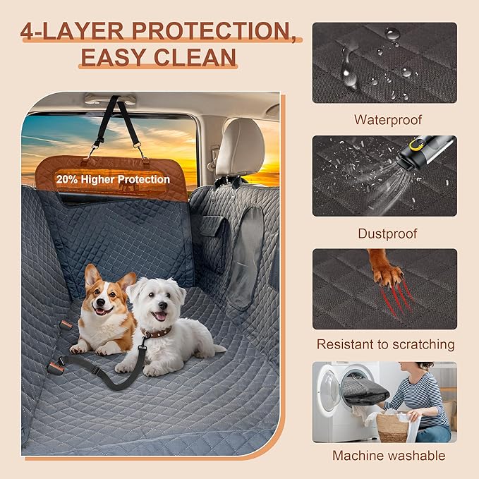 Dog Car Seat Cover – 100% Waterproof Hammock Protector, Heavy Duty 900D Oxford, Scratch-Resistant, Nonslip, Soft and Durable Back Seat Cover for Cars, Trucks & SUVs